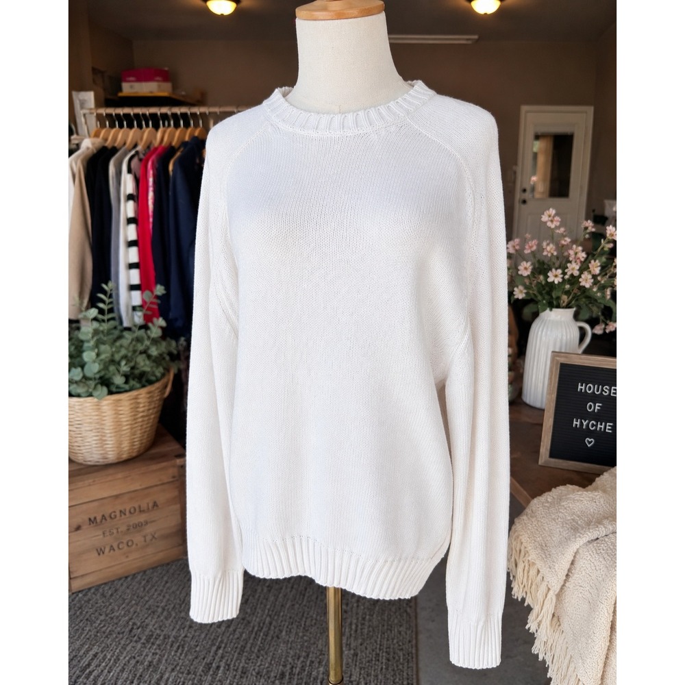 Lord Jeff Vintage Cotton Knit Sweater Womens Large Cream White Crewneck USA Made